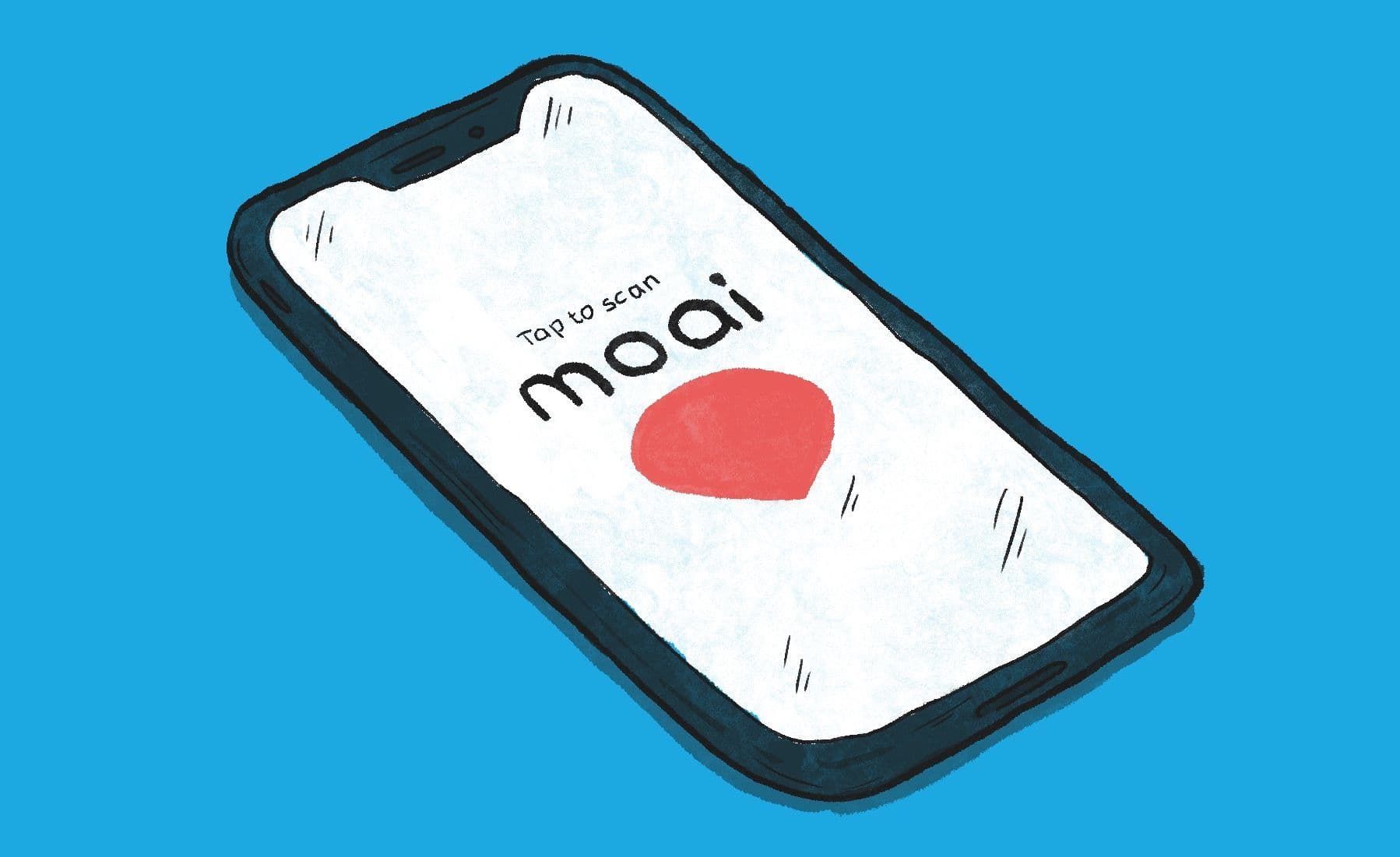 An illustration of the Moai app open on a phone